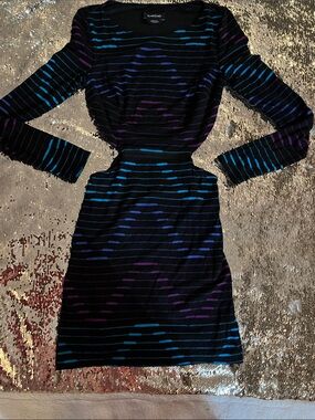 bebe Black Dress with Blue & Purple Stripe Accents
